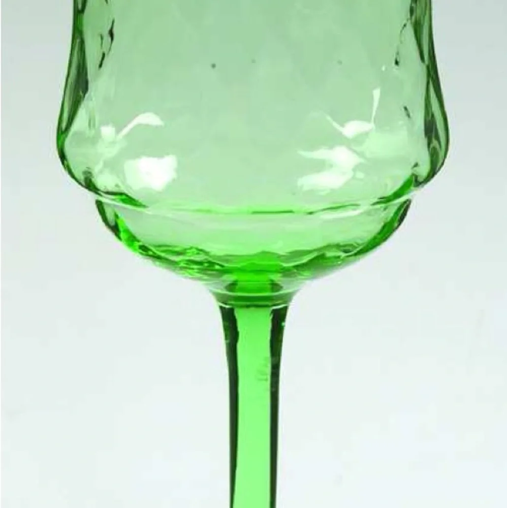 Vintage Uranium Glass Goblets Pair Tiffin Green Diamond Optic UV Glow